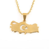Stainless Steel Turkey Map Flag Turkish Pendant Necklace for Women Men Chain Jewelry